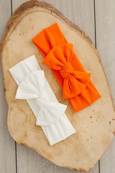 Babygiz Handmade Soft Bow Tied Natural Cotton Combed Cotton 2-Piece Baby Kids Girls Bandana White Orange