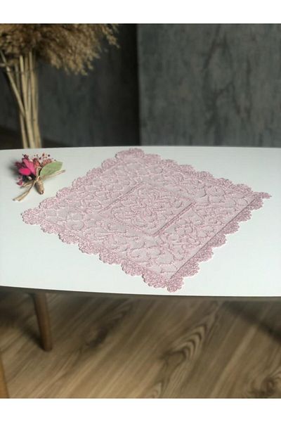 WENESSİ Ottoman Pattern Kdk Tulle Knitted Napkin Cover 6 Pieces 30x30 (PUDRA)
