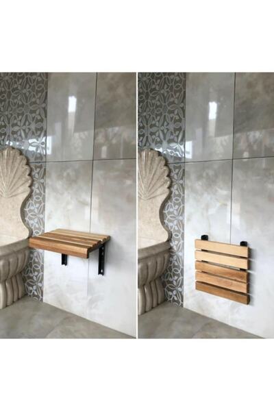 Genel Markalar Meşe Rengi Ahşap Katlanır Duvara Monte Duş Taburesi Meşe 32x37,5