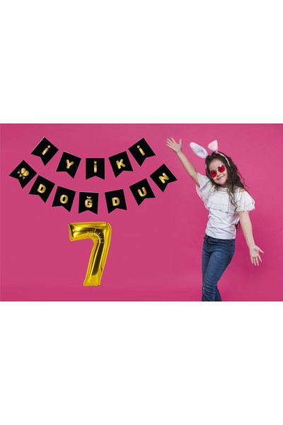 Ekin Süs Χρόνια Πολλά Banner με Μπαλόνια 7 ετών