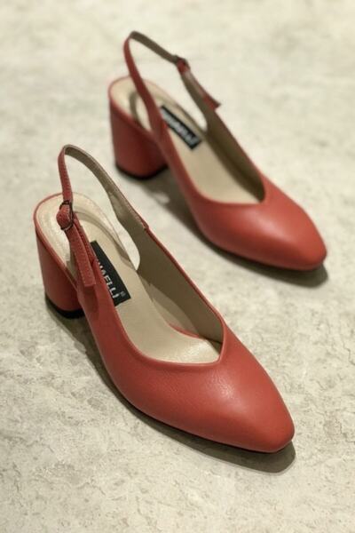 TUNAELLİ Kadın Kırmızı Hakiki Deri 34-35-41 Numara Topuklu Ayakkabı