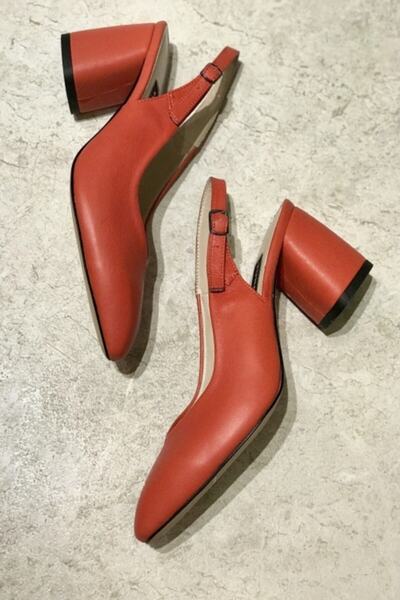 TUNAELLİ Kadın Kırmızı Hakiki Deri 34-35-41 Numara Topuklu Ayakkabı