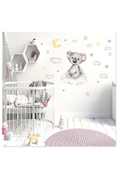 Sticker Sepetim Mali rakun sedi u oblaku Oblak i zvezde Zidna naljepnica za d...