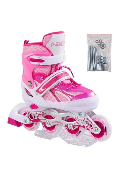 Furkan Toys F-sports Pink Adjustable 2+2 Lighted Metal Practice Skating Bag Gift