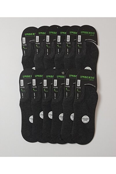 Umberto Erkek Füme Bambu Görünmez Sneakers Çorap 12'li