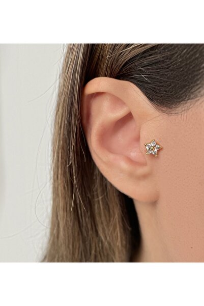Mien Store Kadın / Kız Gold Rengi Cerrahi Çelik Çiçekli Tragus Kıkırdak Pierc...
