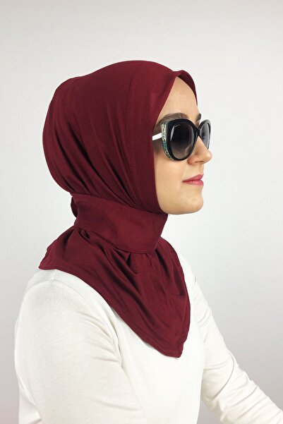 Ecardin Penye Likralı Pratik Kaymayan Streç Stretch Tesettür Bordo Çıtçıtlı F...