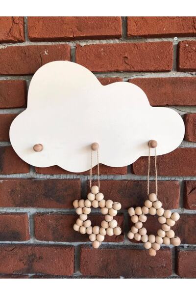 DECORABUTİK Dekoratif Ahşap Boncuklu Yıldız 2'li Set