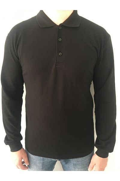 Adalilar Tricou negru cu gât polo pentru bărbați, cu mânecă lungă