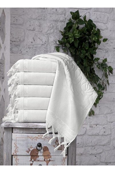 Fiesta Set of 6 30x50 Etamin White Kitchen Towels with Binding Trims, Canvas Embroidery