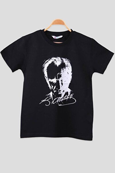 NACAR STORE Unisex Kids Black Mustafa Kemal Atatürk Printed T-Shirt