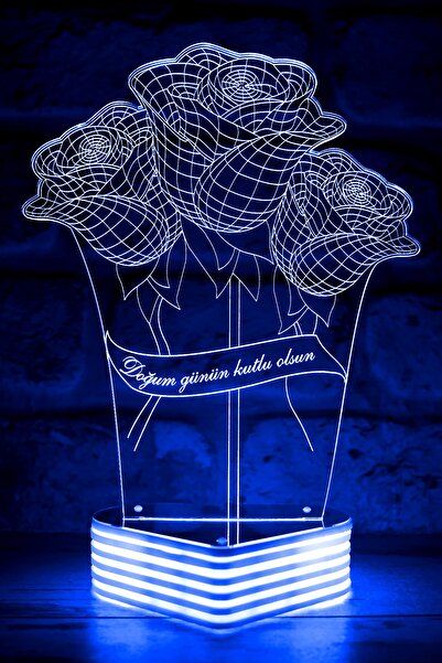 Hediye Kovanı 3D Looking Rose Visual Birthday Message Led Lamp