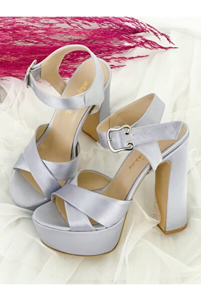 AZLAYAYAKKABI Pantofi de seara de dama din satin gri argintiu cu platforma