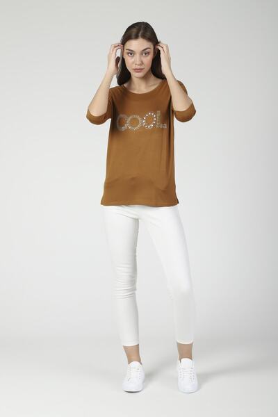 Dİ GİYİM Kadın Taş Detay 3/4 Kol Örme Siyah Body-cool