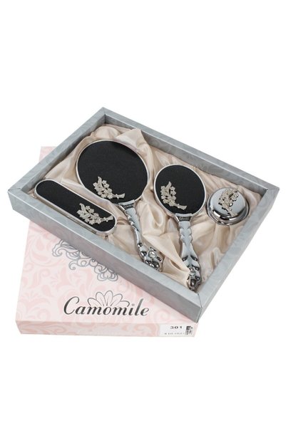 CAMOMILE Siyah Ayna Tarak Takımı Gelin Çeyizliği Ayna Tarak Seti Model 3