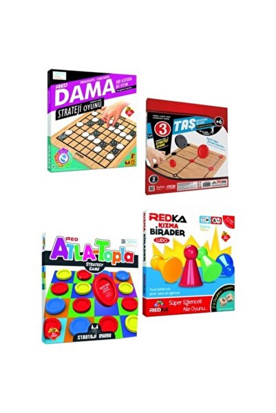 Redka Dama + 9/3 Taş Oyunu + Atla Topla + Kızma Birader (4'lü Set)