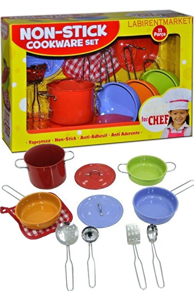 LABİRENTMARKET Rengarenk 11 Parça Paslanmaz Çelik Tencere Tava Seti Eğitici Ç...