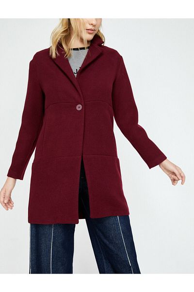 Koton Women's Claret Red Button Detailed Pocket Detailed Classic Collar Coat 9KAK06262EW