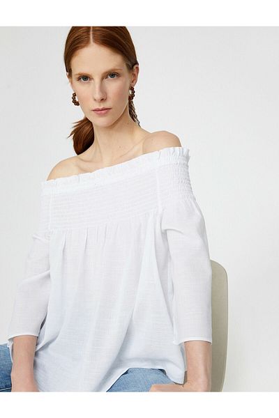 Koton Γυναικεία Ecru Off Shoulder Μπλούζα 9YAK68459CW