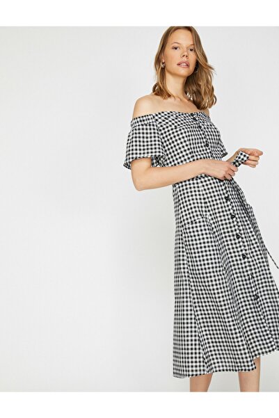 Koton Dámské šaty s kostkovaným páskem