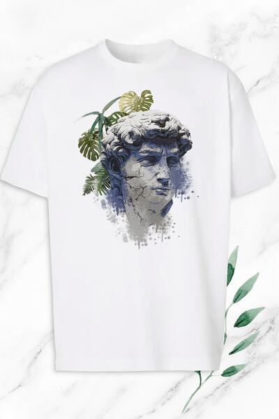 perseusshopping Tricou oversize unisex alb cu imprimeu Sculpture Mythology