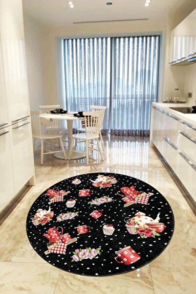 RugViva Kaymaz Tabanlı Makinede Yıkanabilir Tea Yuvarlak Mutfak Halısı Ar439