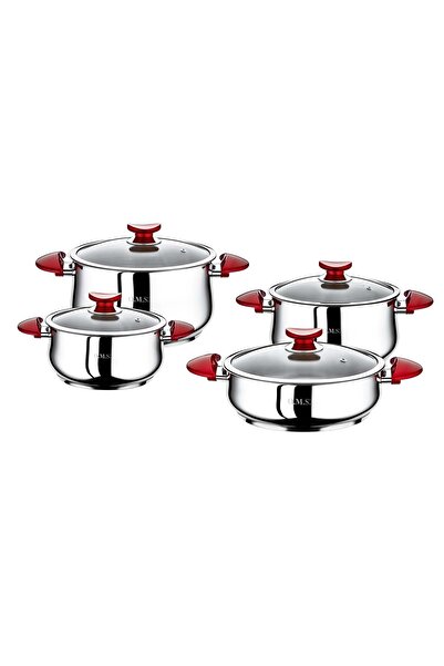 OMS Yummy Red Steel Pot Set - 8 Pieces 1036
