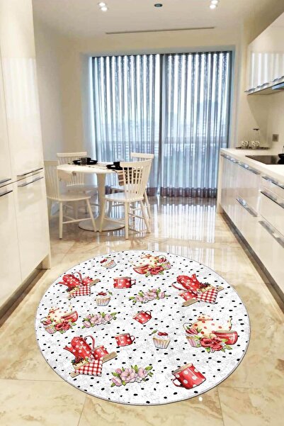 RugViva Kaymaz Tabanlı Makinede Yıkanabilir Tea Yuvarlak Mutfak Halısı Ar438