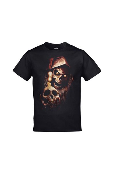 Orijin Tekstil Skull Candle Printed Unisex Black Tshirt