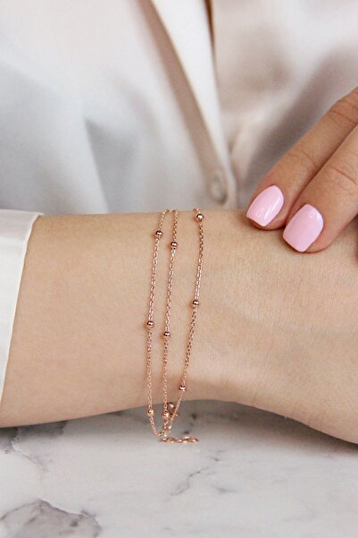 Argentum Concept 925 Ayar Gümüş Toplu Üç Zincirli Rose Gold Bileklik - B084101