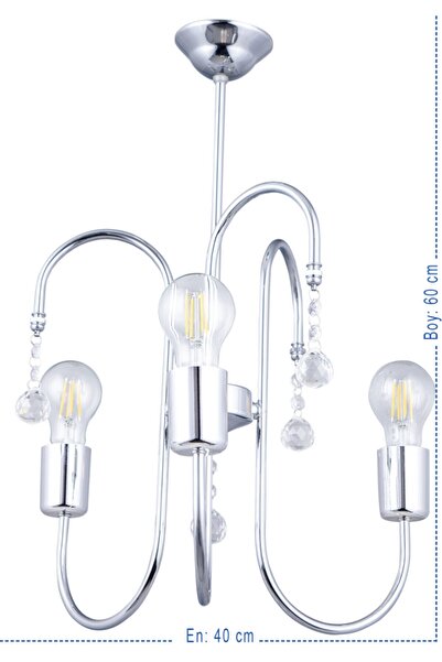 Genel Markalar Gülşah 3 Lü Lüx Taşlı Avize (krom)