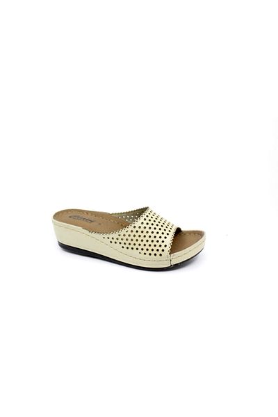 Zerhan Women's Beige Wedge Heel Anatomical Slippers Clavi 1856