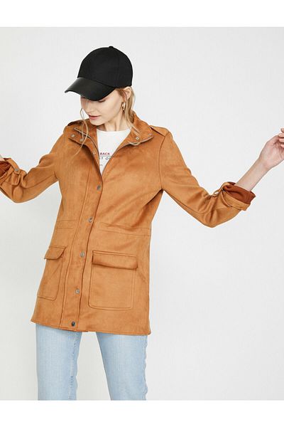 Koton Damen-Trenchcoat aus Kamelhaar 9YAK06202EW