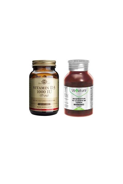 VeNatura Magnesium And Vitamin B6 60 Tablets + Solgar Vitamin D3 1000 Iu 100 Soft Capsule