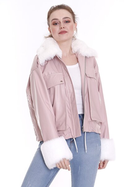 Redpoint Jackets Faux Leather Furry Pink Women's Coat