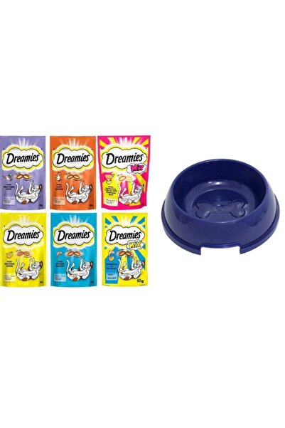 Dreamies Ödül Maması 60gr 6'lı Karışık Set + Mama Kabı Hediyeli