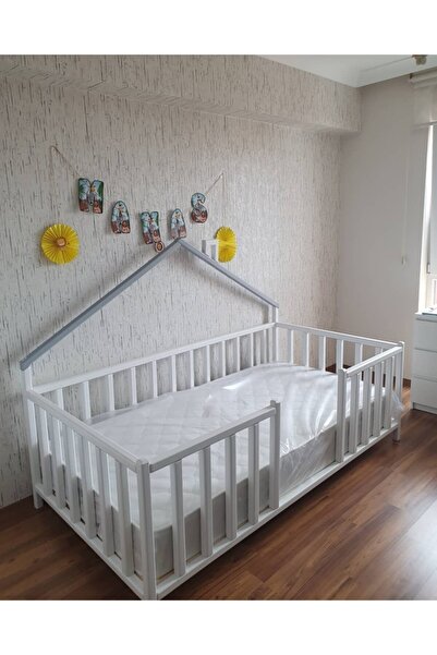 Ahşap Beyaz Montessori Yatak Bebek Çocuk Karyolası