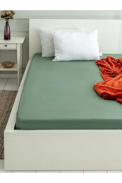 mer-tim ezberbozan ev tekstili King Size 180x200 Elastic Combed Cotton Bed Sheet-Soldier Green
