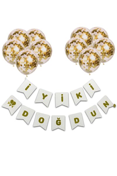 Parti dolabı Happy Birthday White Foil Banner Text Transparent Balloon Set with Confetti