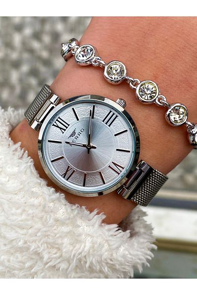 FERRO Women's Silver Steel Watchband