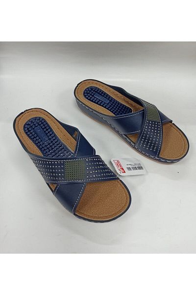 GEZER Γυναικείες παντόφλες με χοντρό τακούνι Navy Blue.