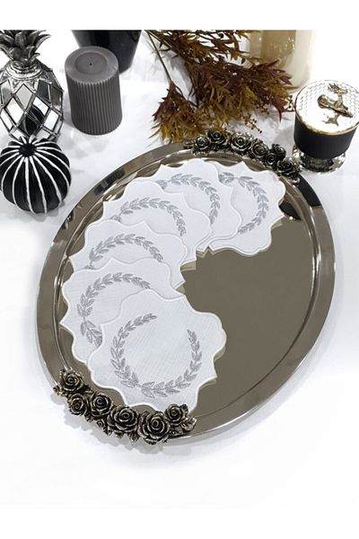 Tanem Home Wreath Pattern Embroidered Coasters, Cocktail Presentation Napkin 15x15 Cm