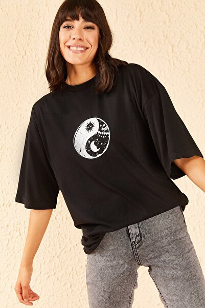 blackjack giyim Γυναικείο μαύρο μπλουζάκι Find Balance Oversize