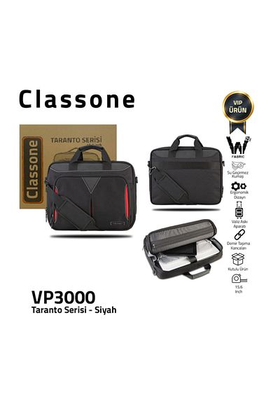 Classone Taranto Vp3000 15.6 بوصة قماش مقاوم للماء للكمبيوتر المحمول والكمبيوتر المحمول وحقيبة اليد - أسود
