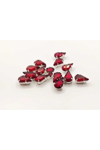yiğit aksesuar 8x13 (1.3cm) Cased Strut Glass Stone Red 50 Pieces