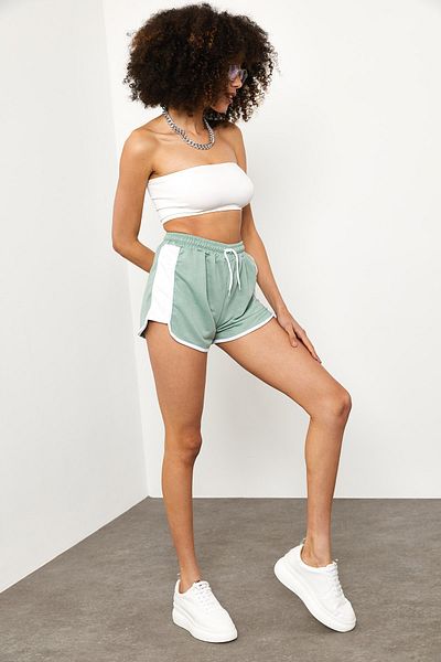 XHAN Women's Water Green Side Stripe Detailed Shorts 1yxk8-44874-38