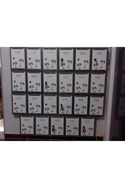 EYM Beyaz-Gri Palmiye Desenli Metal Posta Kutusu