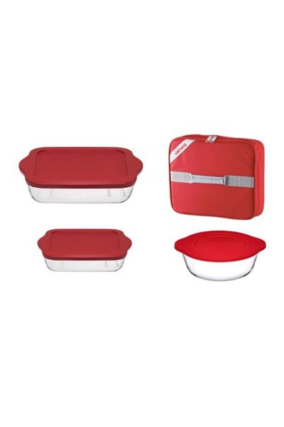Paşabahçe Borcam Thermal Bag + Red Pot with Lid and 2 Oven Tray