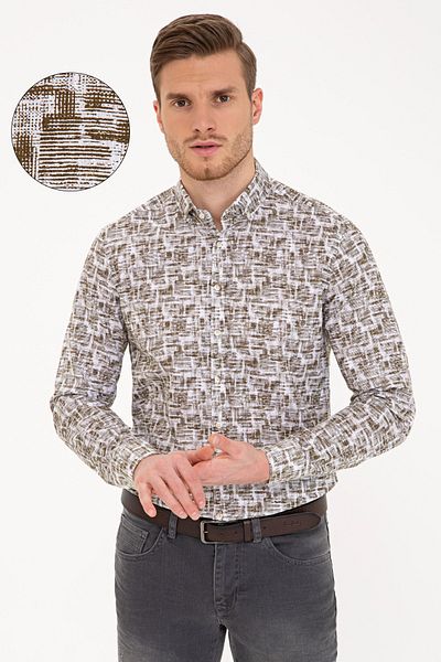 Pierre Cardin Πουκάμισο Χακί Slim Fit