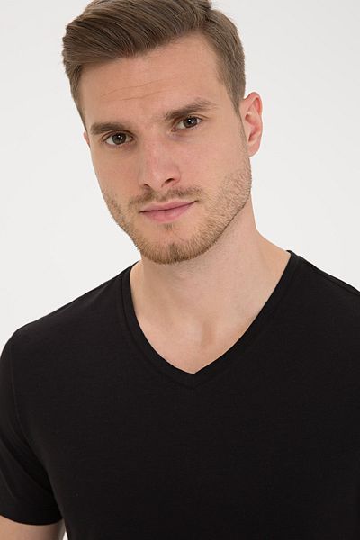 Pierre Cardin Μαύρο T-Shirt με λαιμόκοψη V Slim Fit Basic